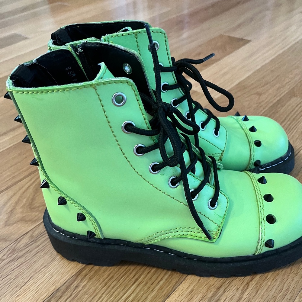 Anarchic Gothic Lime Green Studded Boots - Size 8